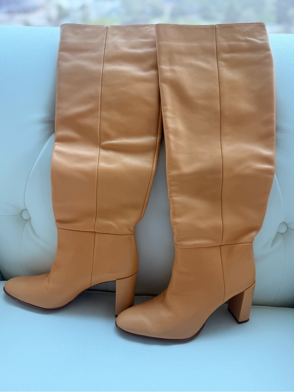 Classic Women's Tall Tan 100% Leather Heeled Boots - Picture 7 of 8